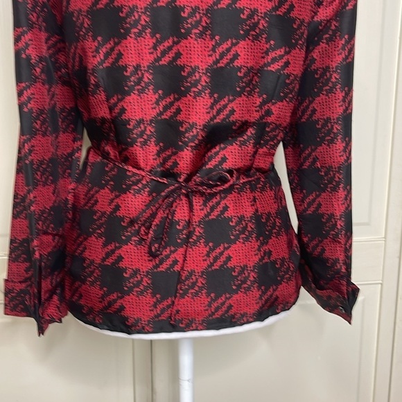 ICE Women’s Red Buffalo Plaid Silk Wrap Blazer Long Sleeve Size 12 - Picture 8 of 10